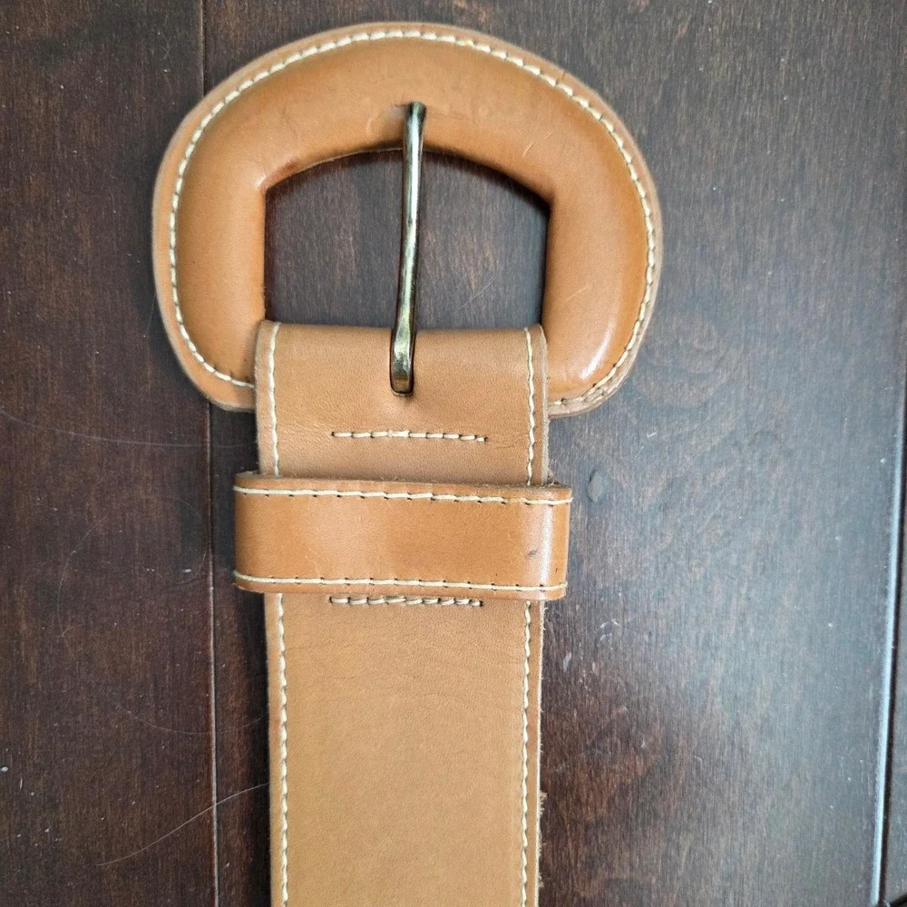 Cipriani Tan Genuine Waxed Saddle Leather Belt Leather Wrapped Buckle Sz‎ Medium